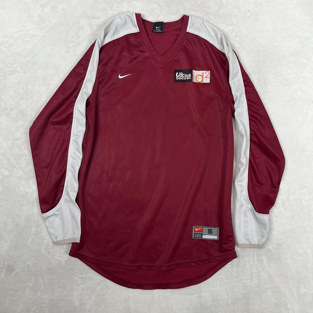 Vintage Nike US Club Soccer Id2 Jersey Shirt Mens Small Red White Long Sleeve